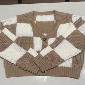 Vintage V-Neck Knit Sweater Checkered Size Small / Medium
